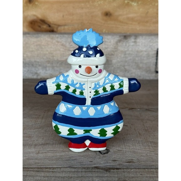 Vintage Department 56 Snowman Snowsuit Ornament Blue and White 5"‎ - Picture 3 of 13
